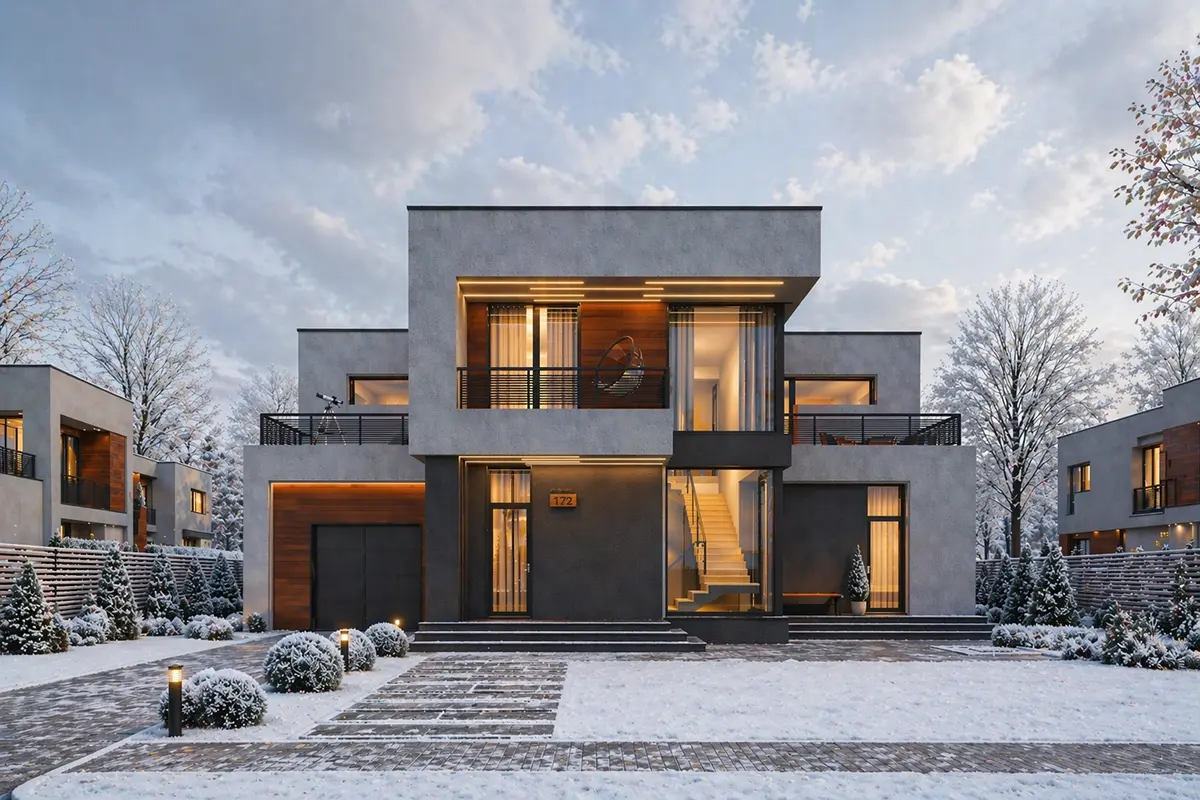 Dviejų aukštų namo projektas 351 m²: 3 Miegamieji, Darbo kambarys, 3 Vonios, Atvira virtuvė, be Garažo