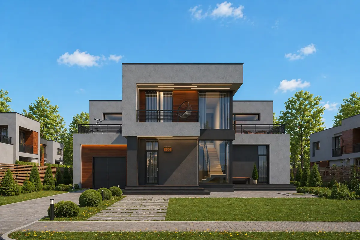 Dviejų aukštų namo projektas 351 m²: 3 Miegamieji, Darbo kambarys, 3 Vonios, Atvira virtuvė, be Garažo