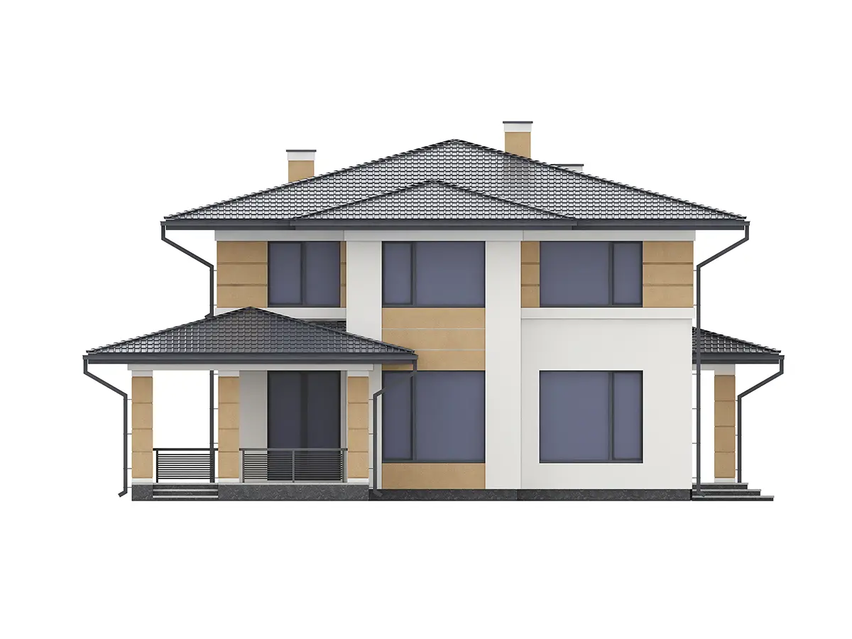 Dviejų aukštų namo projektas 184 m²: 5 Miegamieji, 3 Vonios, Atvira virtuvė, be Garažo