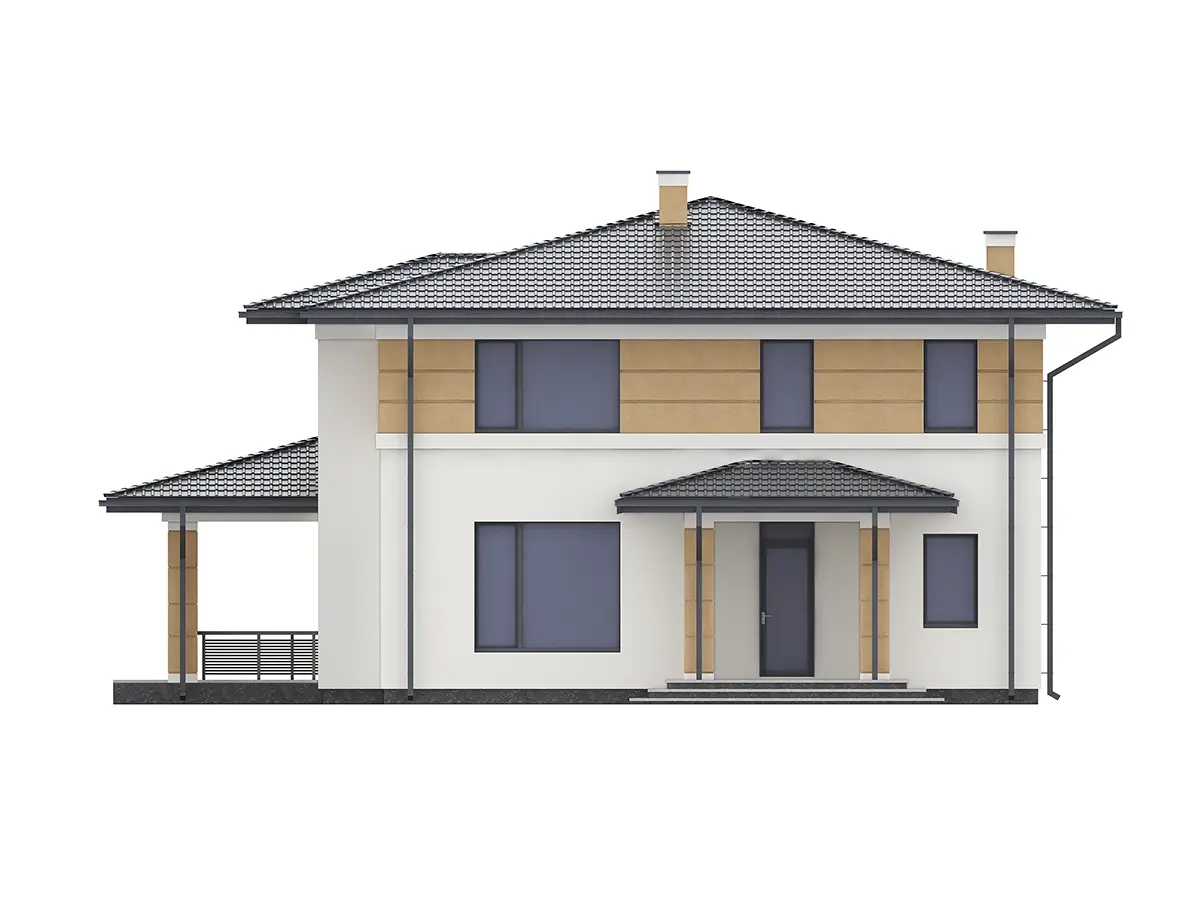 Dviejų aukštų namo projektas 184 m²: 5 Miegamieji, 3 Vonios, Atvira virtuvė, be Garažo