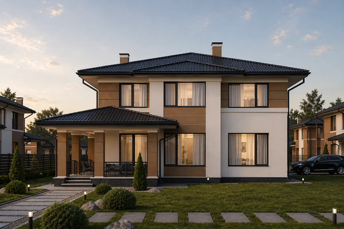 Dviejų aukštų namo projektas 184 m²: 5 Miegamieji, 3 Vonios, Atvira virtuvė, be Garažo