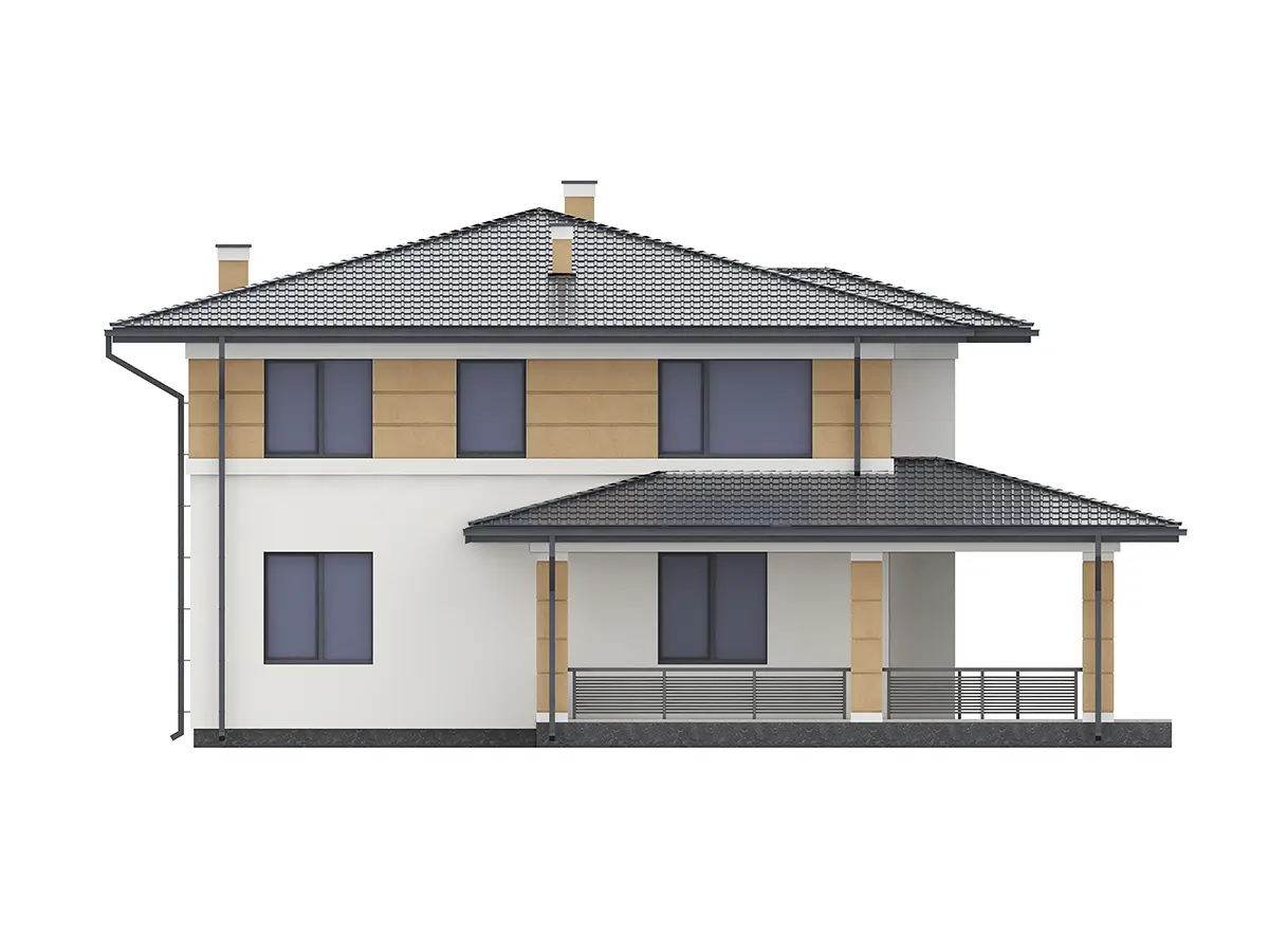 Dviejų aukštų namo projektas 184 m²: 5 Miegamieji, 3 Vonios, Atvira virtuvė, be Garažo