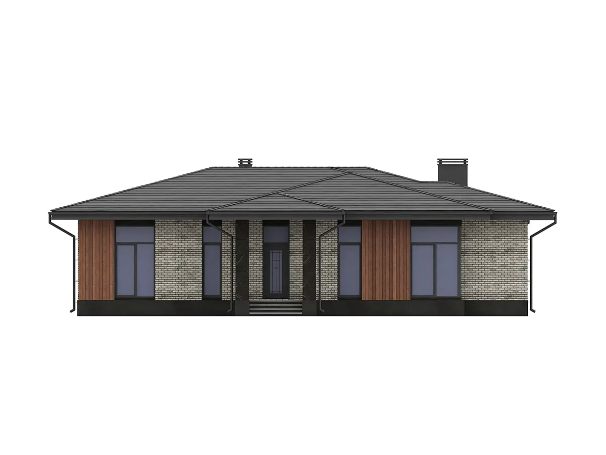 Vieno aukšto namo projektas 154 m²: 3 Miegamieji, 2 Vonios, Atvira virtuvė, be Garažo