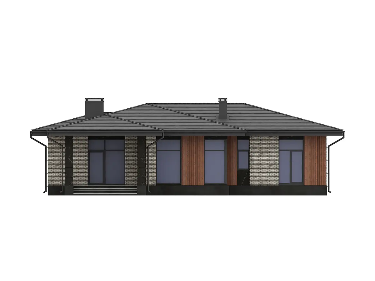 Vieno aukšto namo projektas 154 m²: 3 Miegamieji, 2 Vonios, Atvira virtuvė, be Garažo