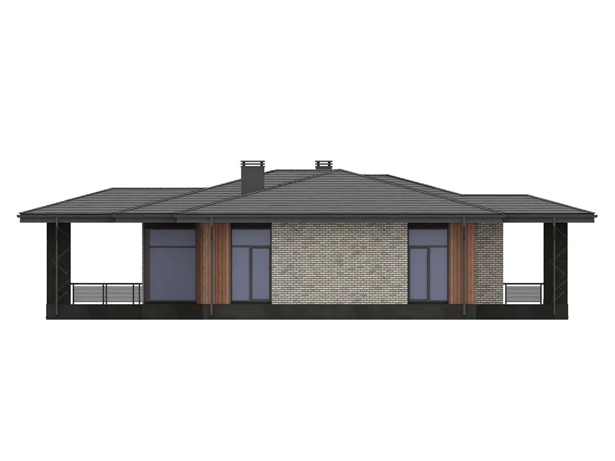 Vieno aukšto namo projektas 154 m²: 3 Miegamieji, 2 Vonios, Atvira virtuvė, be Garažo