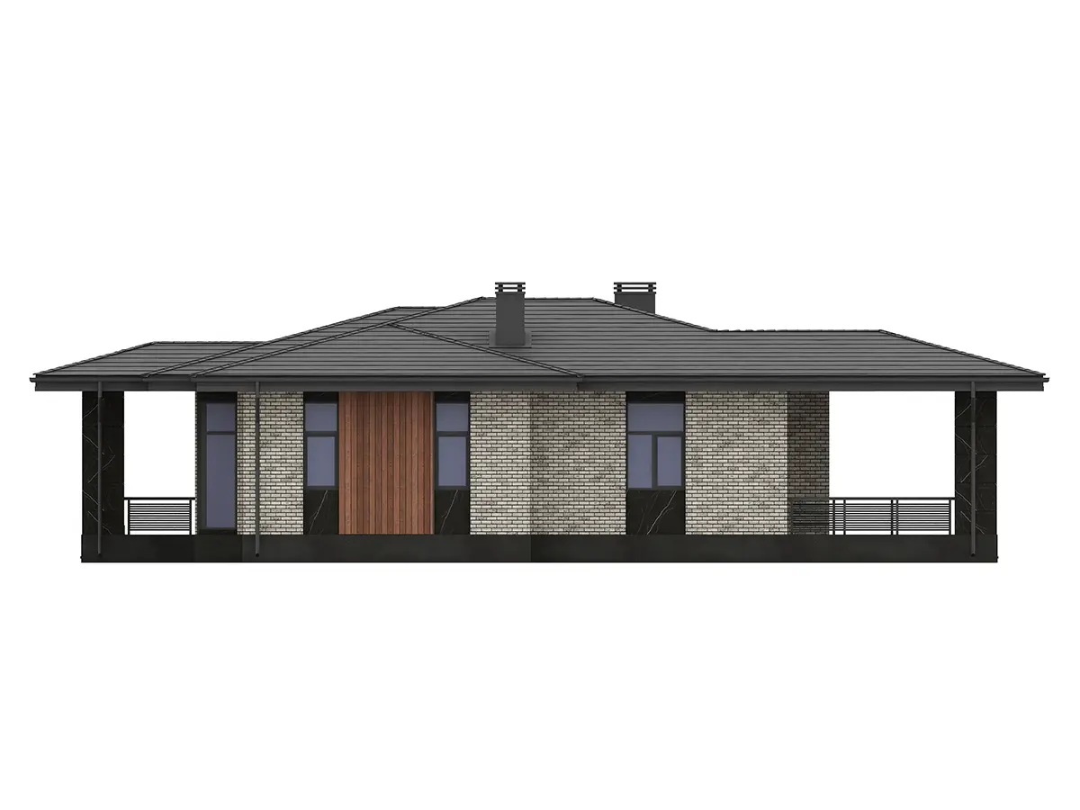 Vieno aukšto namo projektas 154 m²: 3 Miegamieji, 2 Vonios, Atvira virtuvė, be Garažo