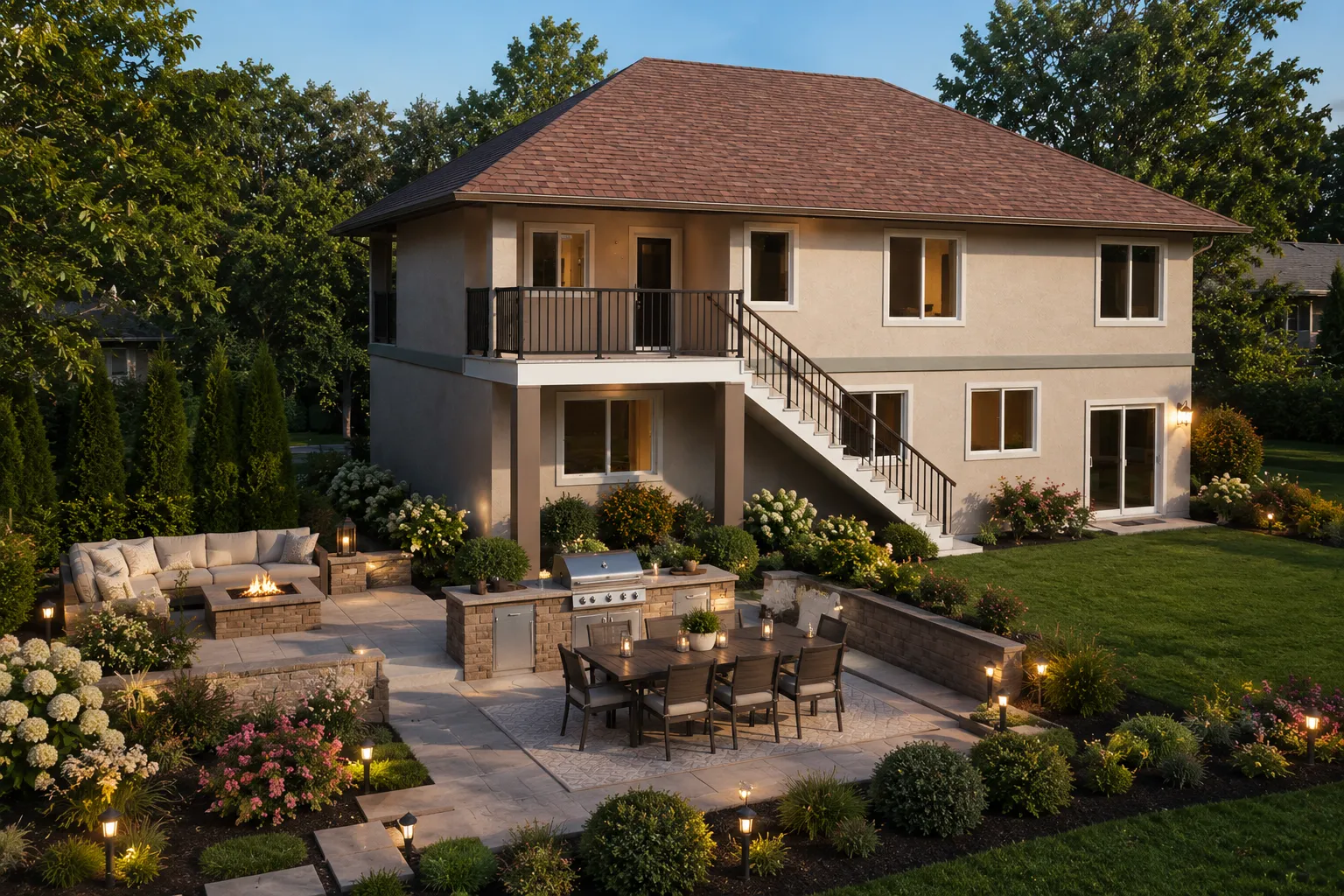 Dviejų aukštų namo projektas 292 m²: 5 Miegamieji, Darbo kambarys, 4 Vonios, Atvira virtuvė, Garažas