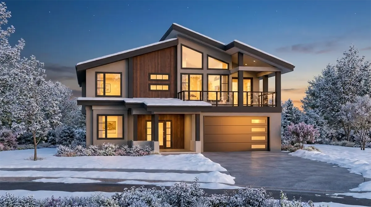 Dviejų aukštų namo projektas 303 m²: 5 Miegamieji, Darbo kambarys, 4 Vonios, Atvira virtuvė, Garažas