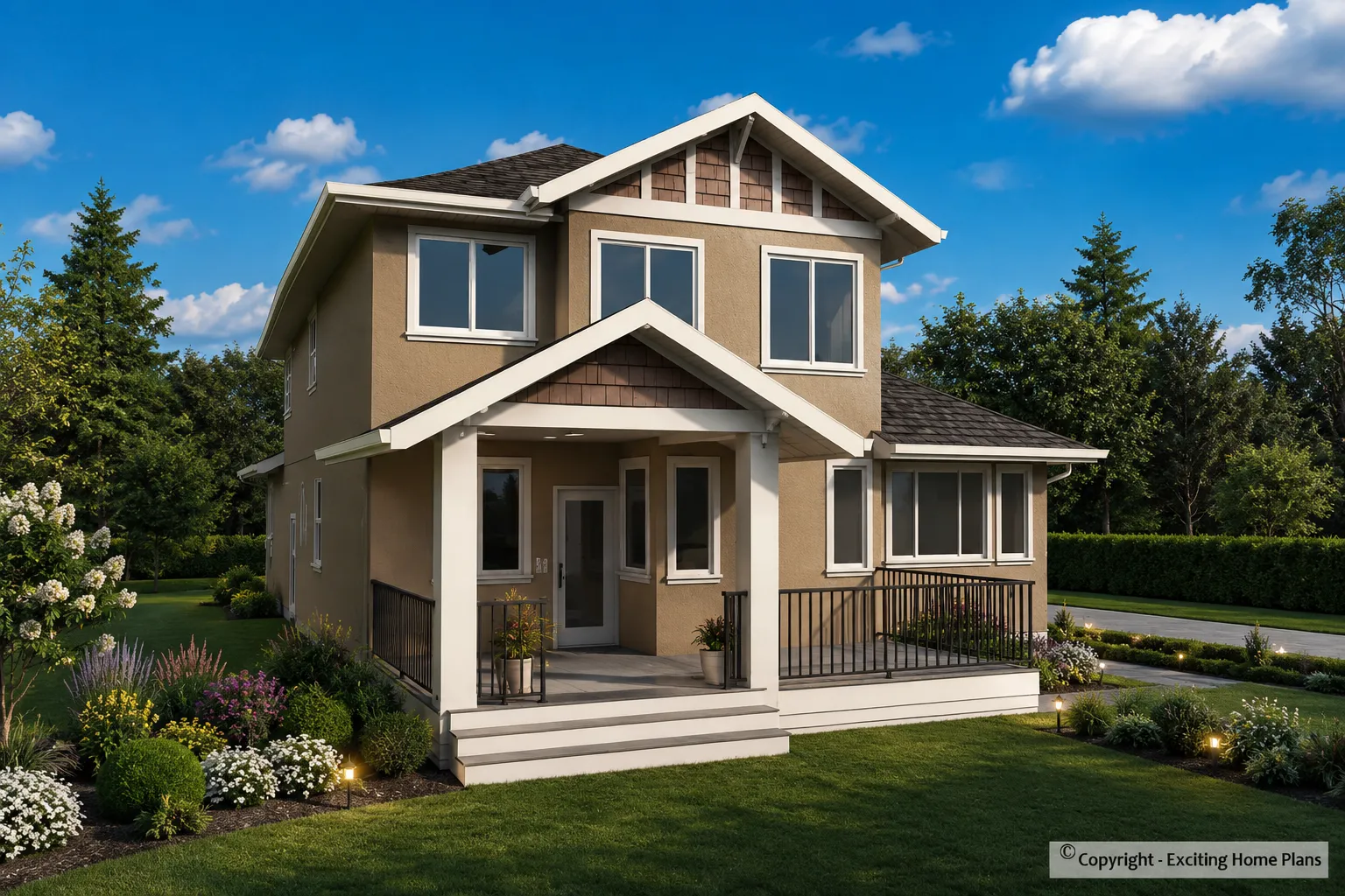 Dviejų aukštų namo projektas + rūsiu 359 m²: 5 Miegamieji, Darbo kambarys, 4 Vonios, Atvira virtuvė, Garažas