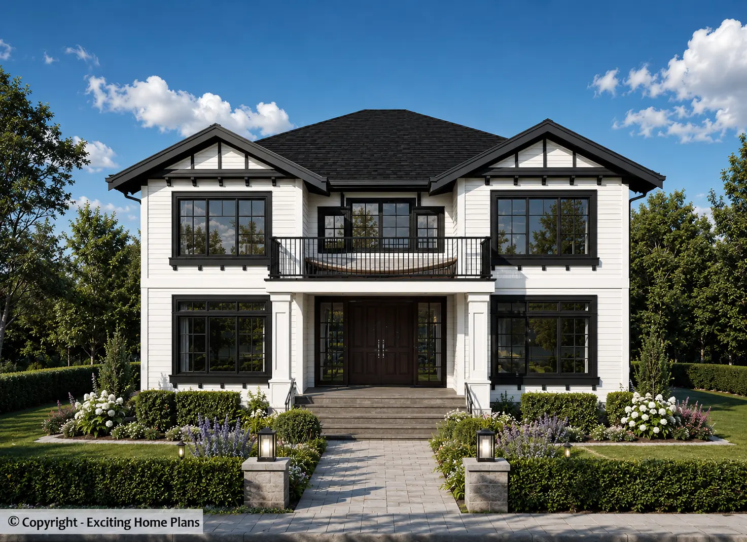 Dviejų aukštų namo projektas 519 m²: 6 Miegamieji, Darbo kambarys, 4 Vonios, Atvira virtuvė, Garažas