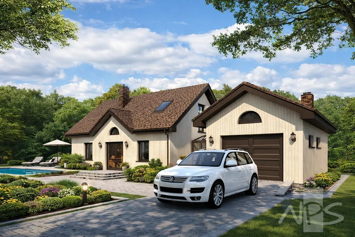 Namo projektas su mansarda 127 m²: 2 Miegamieji, Darbo kambarys, 2 Vonios, Atvira virtuvė, Garažas