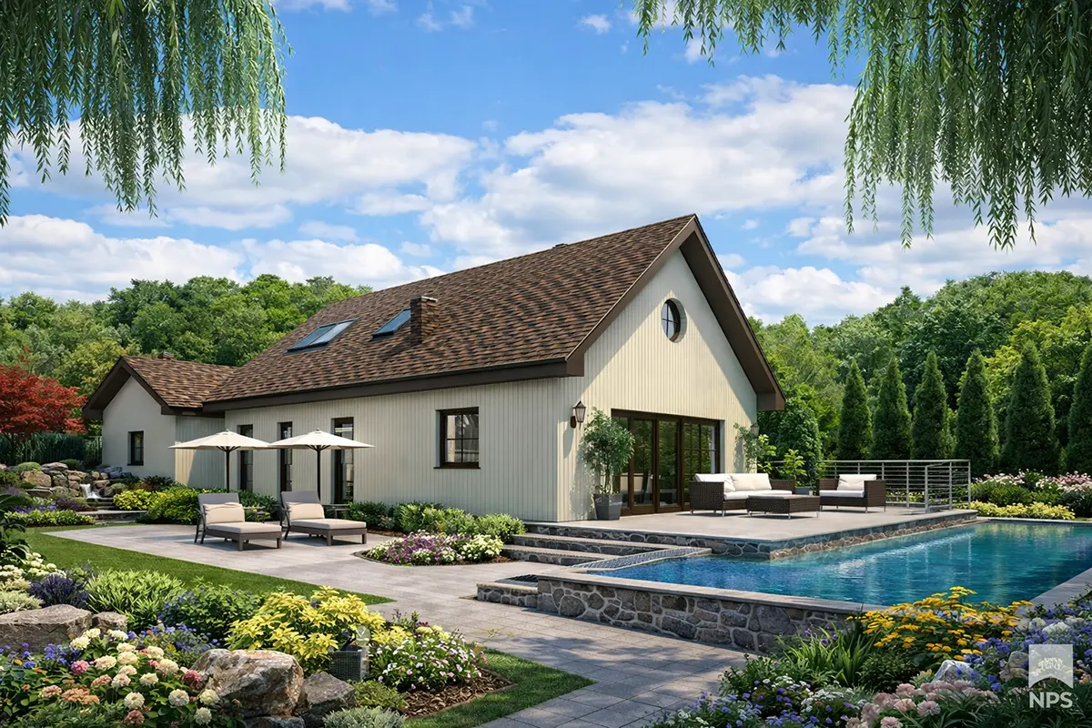 Namo projektas su mansarda 127 m²: 2 Miegamieji, Darbo kambarys, 2 Vonios, Atvira virtuvė, Garažas