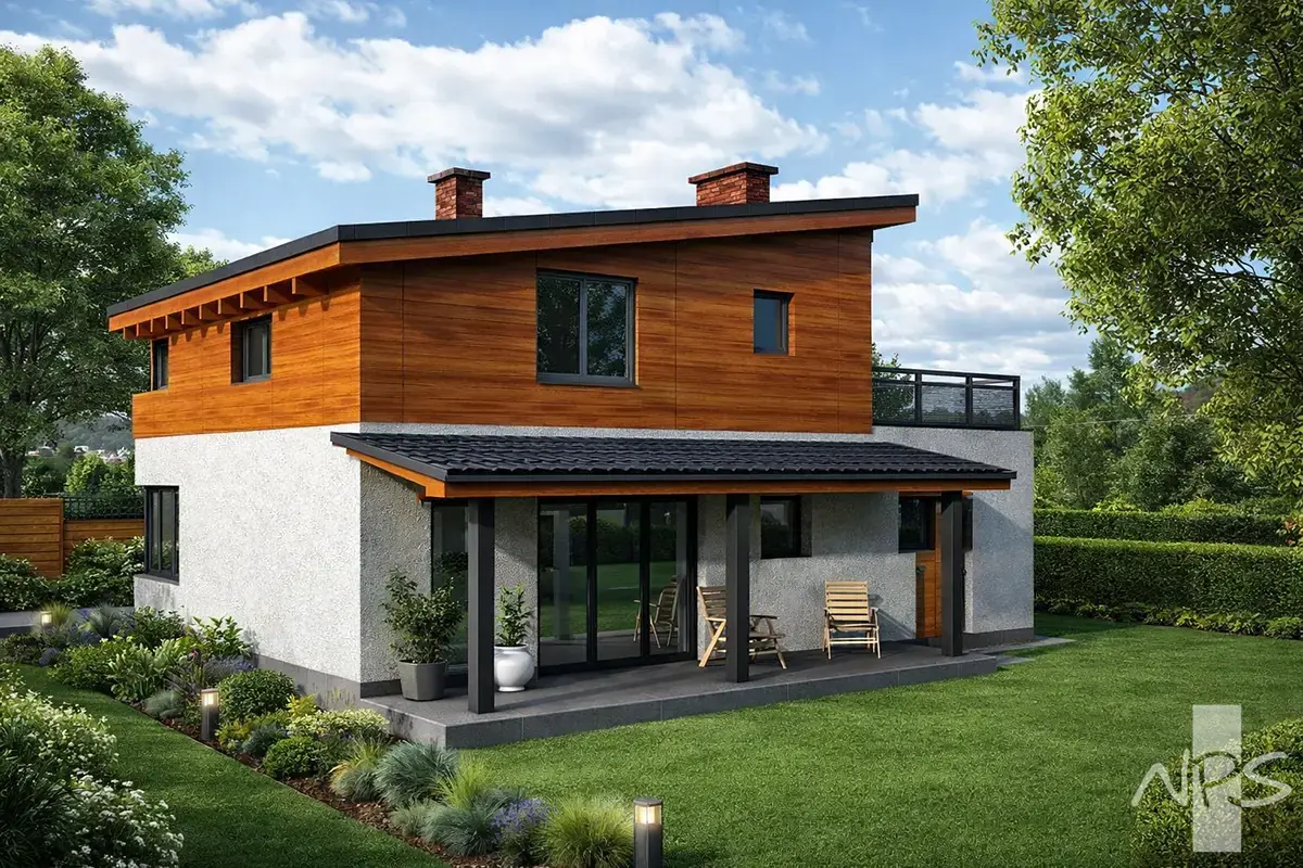 Dviejų aukštų namo projektas 116 m²: 2 Miegamieji, 2 Vonios, Garažas