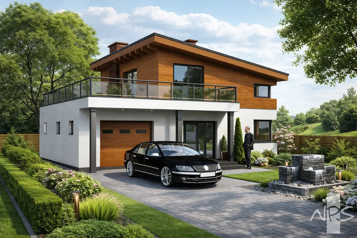 Dviejų aukštų namo projektas 116 m²: 2 Miegamieji, 2 Vonios, Garažas