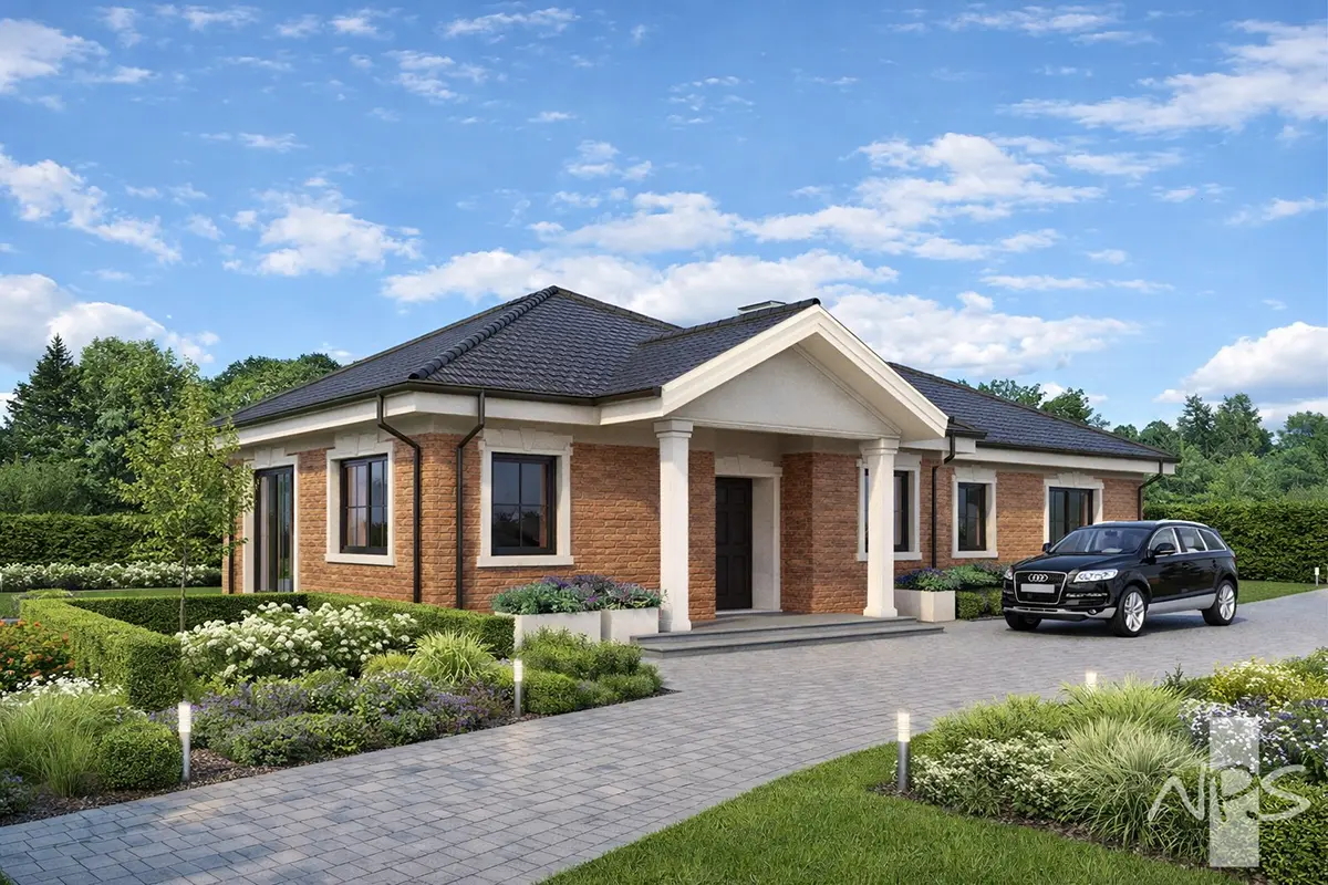Vieno aukšto namo projektas 143 m²: 3 Miegamieji, 2 Vonios, Atvira virtuvė, be Garažo