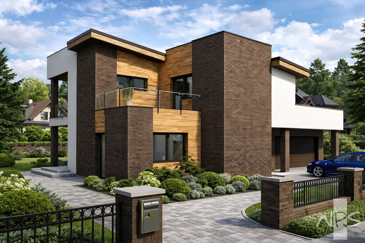 Dviejų aukštų namo projektas 179 m²: 3 Miegamieji, 2 Vonios, Garažas
