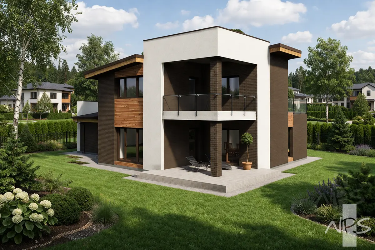 Dviejų aukštų namo projektas 179 m²: 3 Miegamieji, 2 Vonios, Garažas