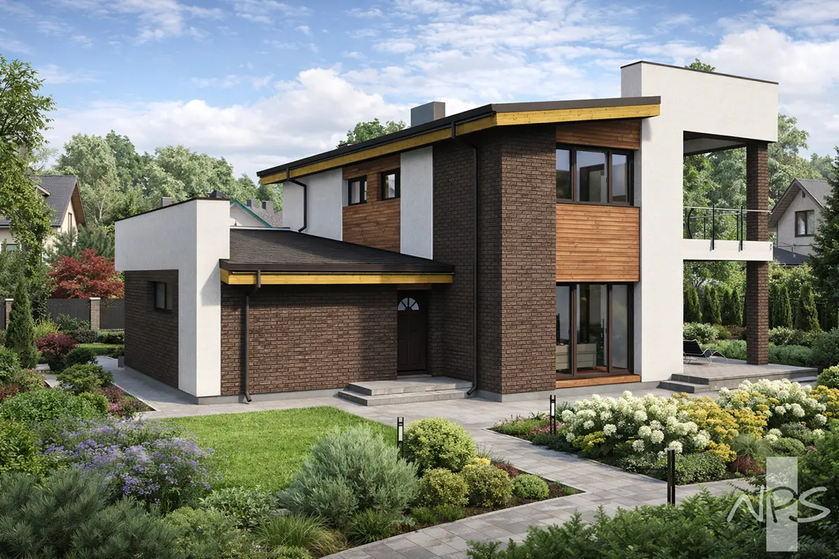 Dviejų aukštų namo projektas 179 m²: 3 Miegamieji, 2 Vonios, Garažas