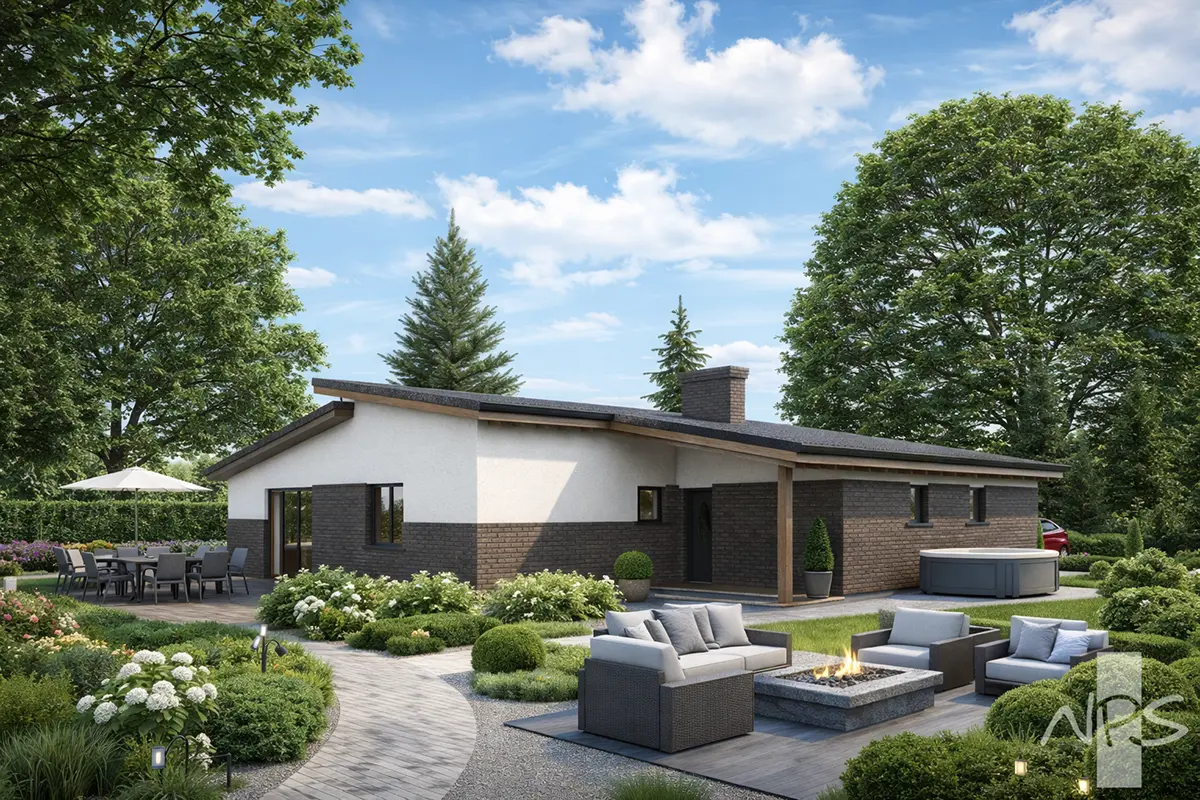 Vieno aukšto namo projektas 157 m²: 3 Miegamieji, 1 Vonios, Garažas