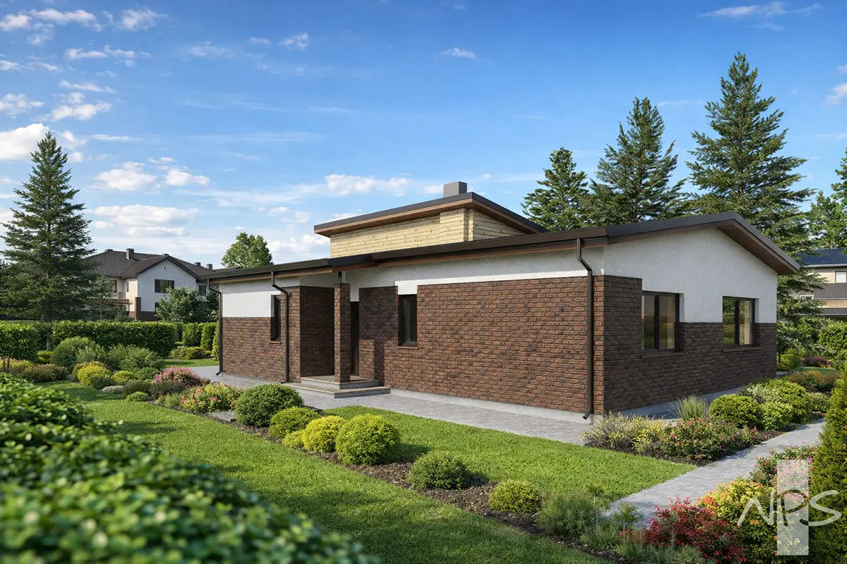 Vieno aukšto namo projektas 143 m²: 3 Miegamieji, 2 Vonios, Atvira virtuvė, be Garažo