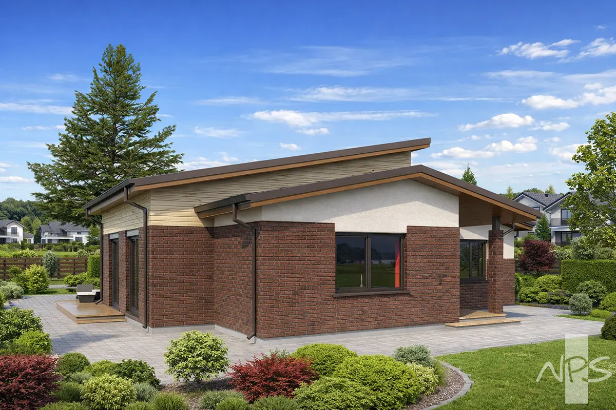 Vieno aukšto namo projektas 143 m²: 3 Miegamieji, 2 Vonios, Atvira virtuvė, be Garažo