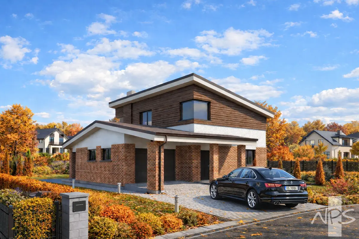 Dviejų aukštų namo projektas 157 m²: 3 Miegamieji, 2 Vonios, Atvira virtuvė, Garažas