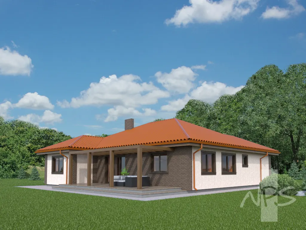 Vieno aukšto namo projektas 161 m²: 3 Miegamieji, Darbo kambarys, 2 Vonios, Garažas