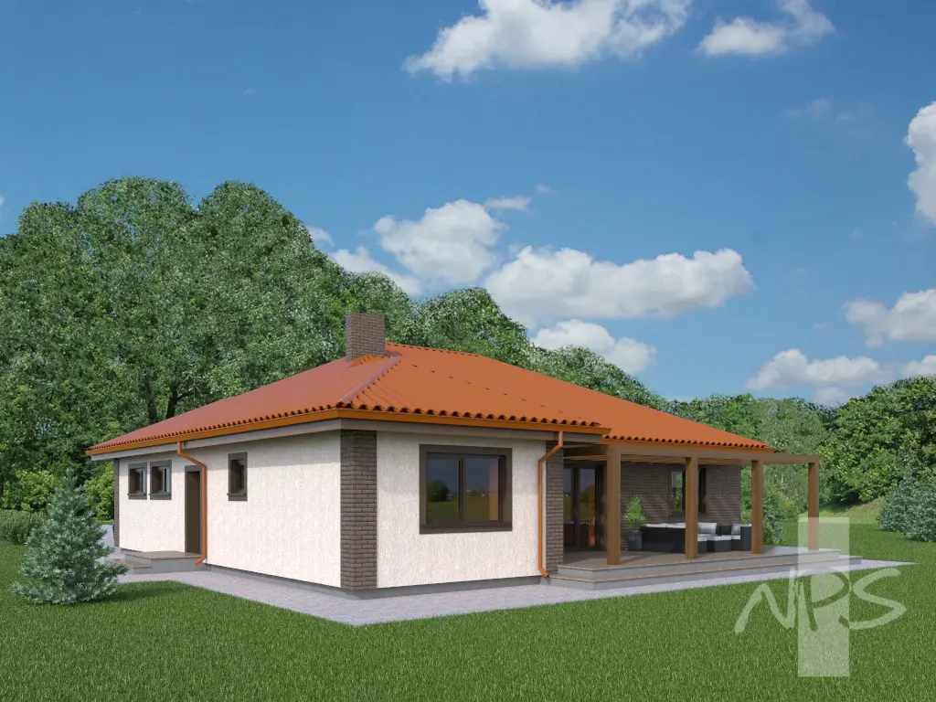 Vieno aukšto namo projektas 161 m²: 3 Miegamieji, Darbo kambarys, 2 Vonios, Garažas