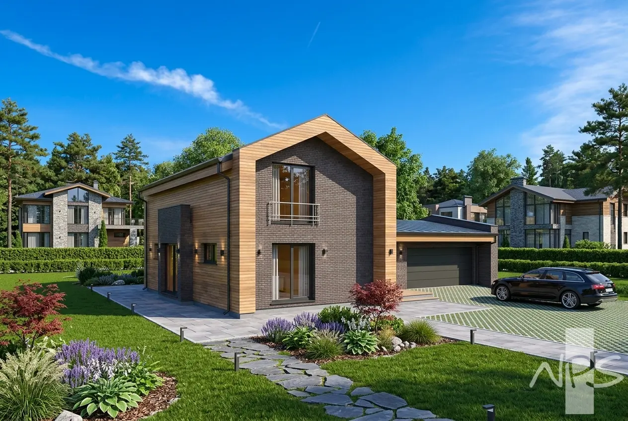 Namo projektas su mansarda 183 m²: 2 Miegamieji, 2 Vonios, Atvira virtuvė, Garažas