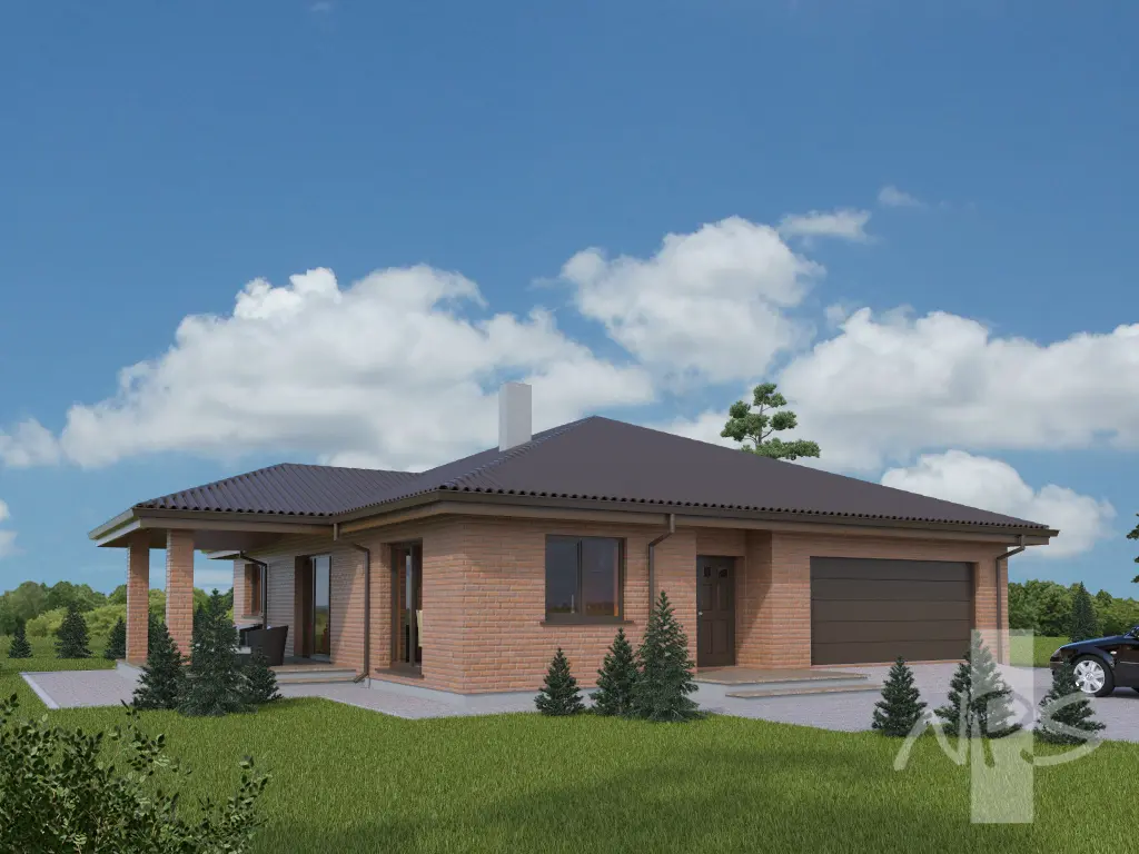 Vieno aukšto namo projektas 168 m²: 3 Miegamieji, 1 Vonios, Garažas