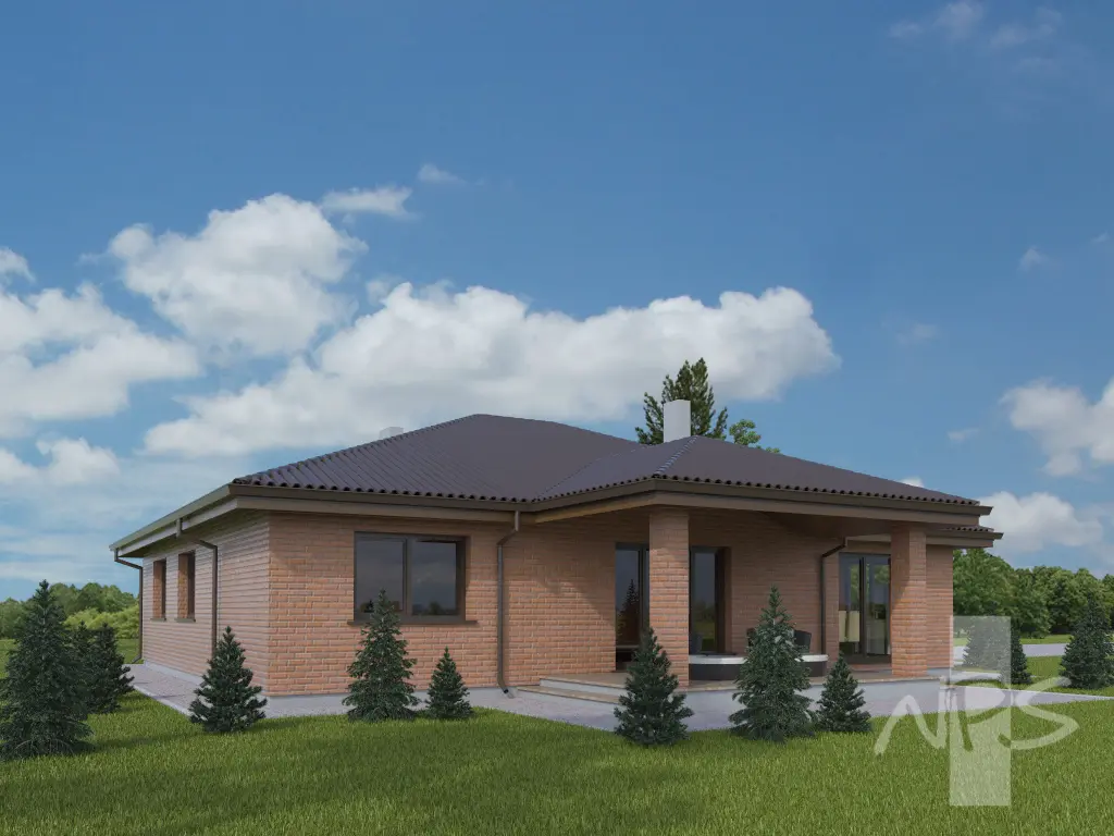 Vieno aukšto namo projektas 168 m²: 3 Miegamieji, 1 Vonios, Garažas