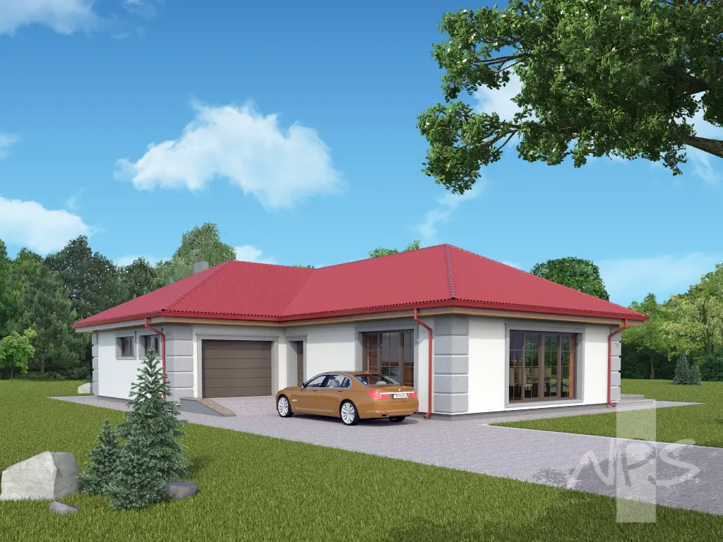 Vieno aukšto namo projektas 163 m²: 3 Miegamieji, 2 Vonios, Garažas