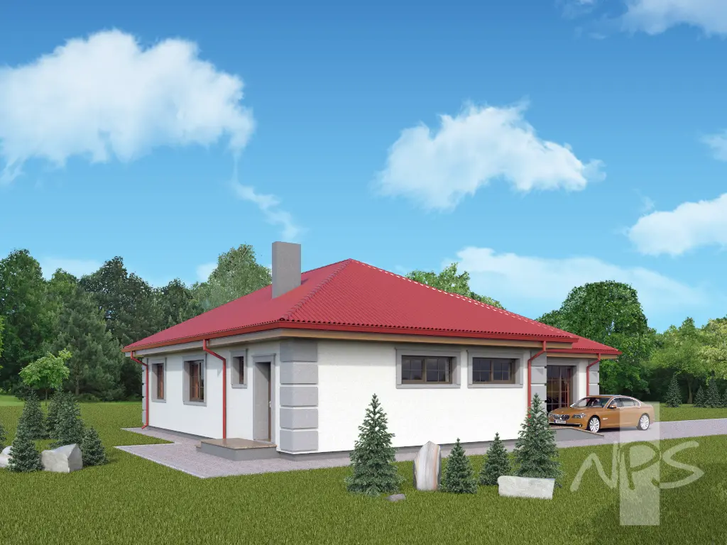 Vieno aukšto namo projektas 163 m²: 3 Miegamieji, 2 Vonios, Garažas