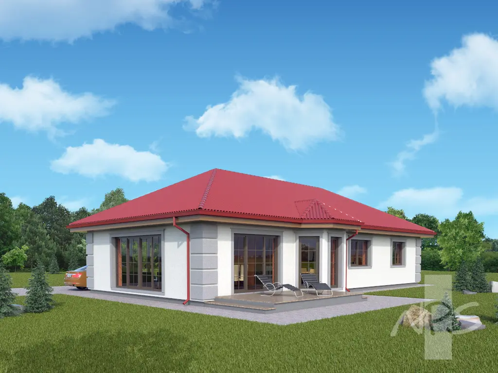 Vieno aukšto namo projektas 163 m²: 3 Miegamieji, 2 Vonios, Garažas