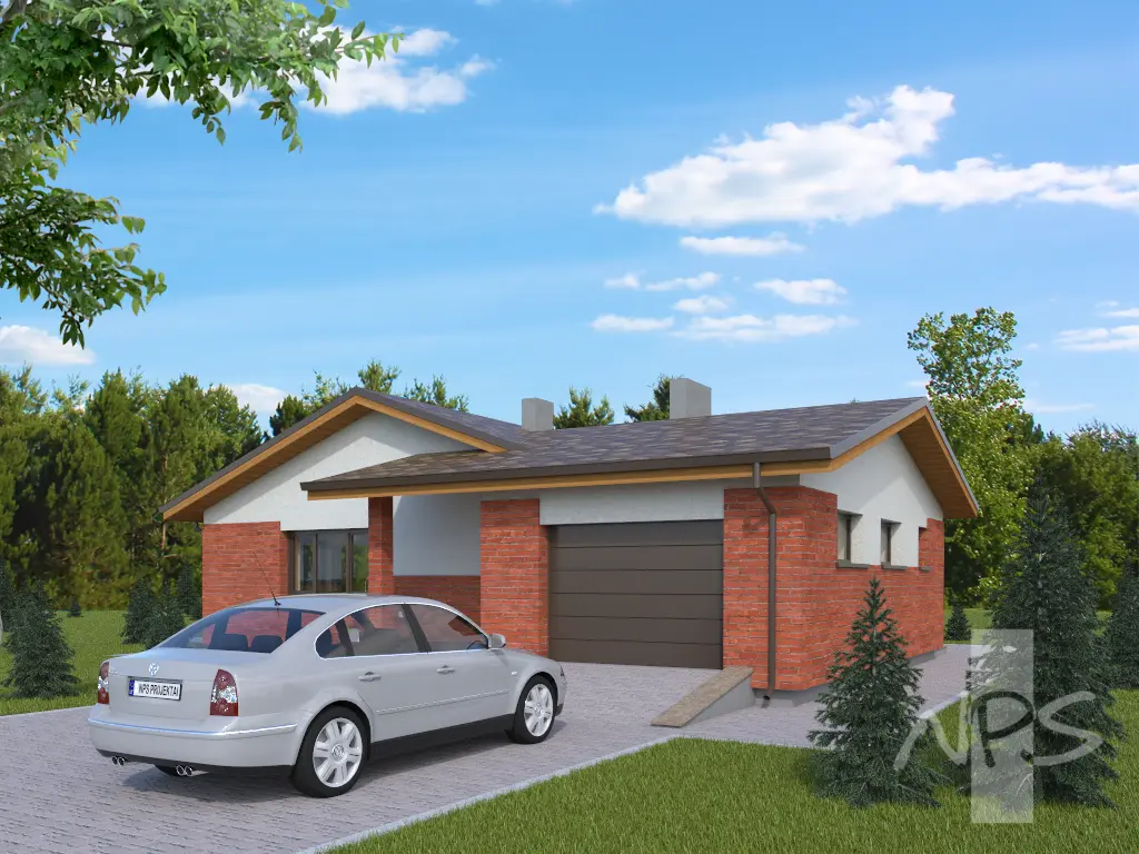 Vieno aukšto namo projektas 146 m²: 3 Miegamieji, 2 Vonios, Atvira virtuvė, Garažas