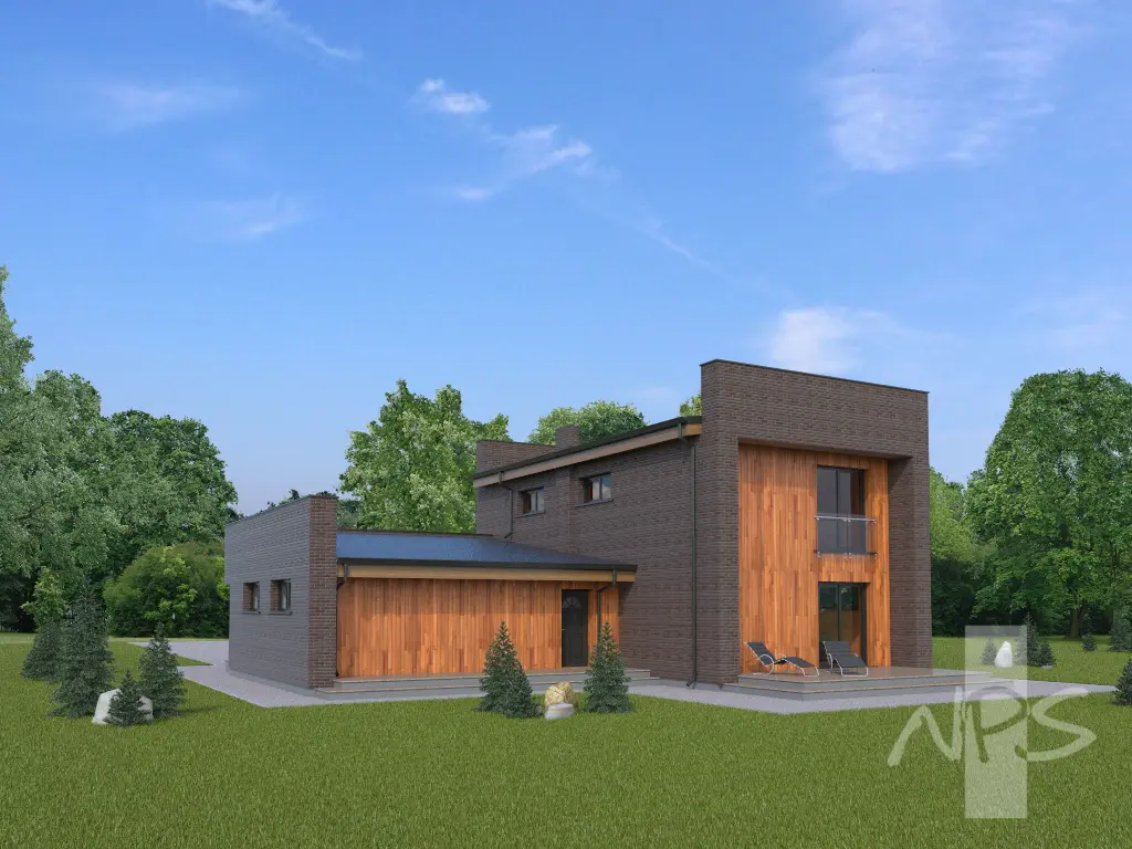 Dviejų aukštų namo projektas 183 m²: 2 Miegamieji, 2 Vonios, Atvira virtuvė, Garažas