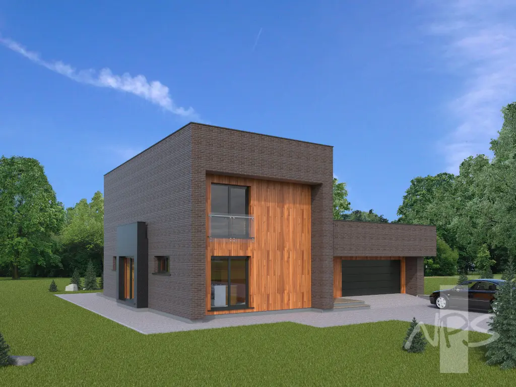 Dviejų aukštų namo projektas 183 m²: 2 Miegamieji, 2 Vonios, Atvira virtuvė, Garažas