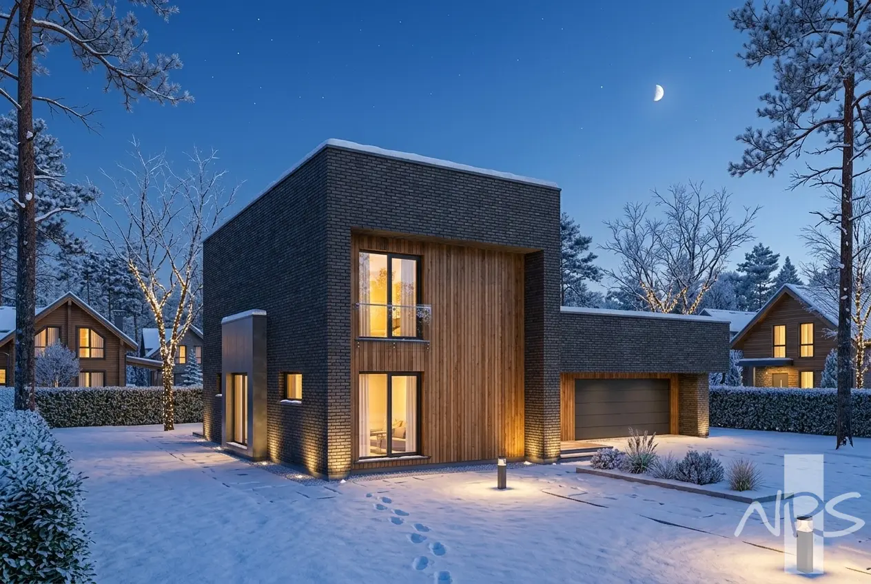 Dviejų aukštų namo projektas 183 m²: 2 Miegamieji, 2 Vonios, Atvira virtuvė, Garažas
