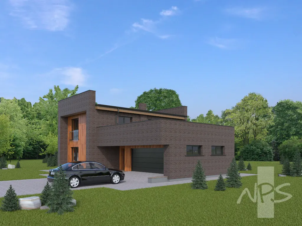 Dviejų aukštų namo projektas 183 m²: 2 Miegamieji, 2 Vonios, Atvira virtuvė, Garažas