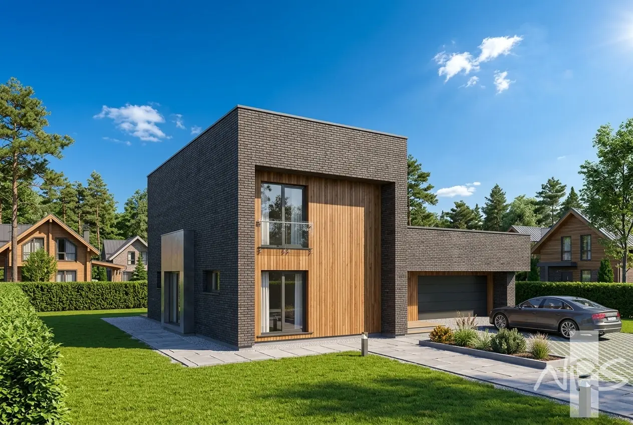 Dviejų aukštų namo projektas 183 m²: 2 Miegamieji, 2 Vonios, Atvira virtuvė, Garažas