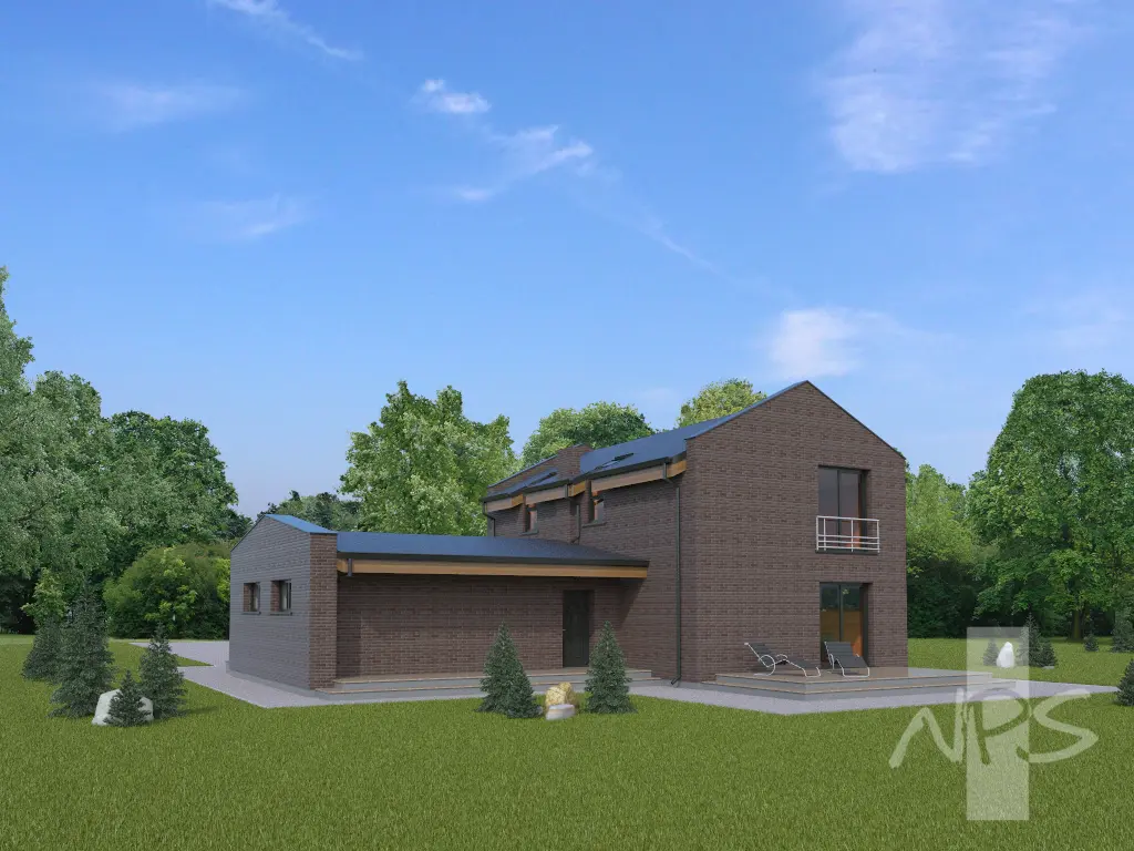 Dviejų aukštų namo projektas 183 m²: 2 Miegamieji, 2 Vonios, Atvira virtuvė, Garažas