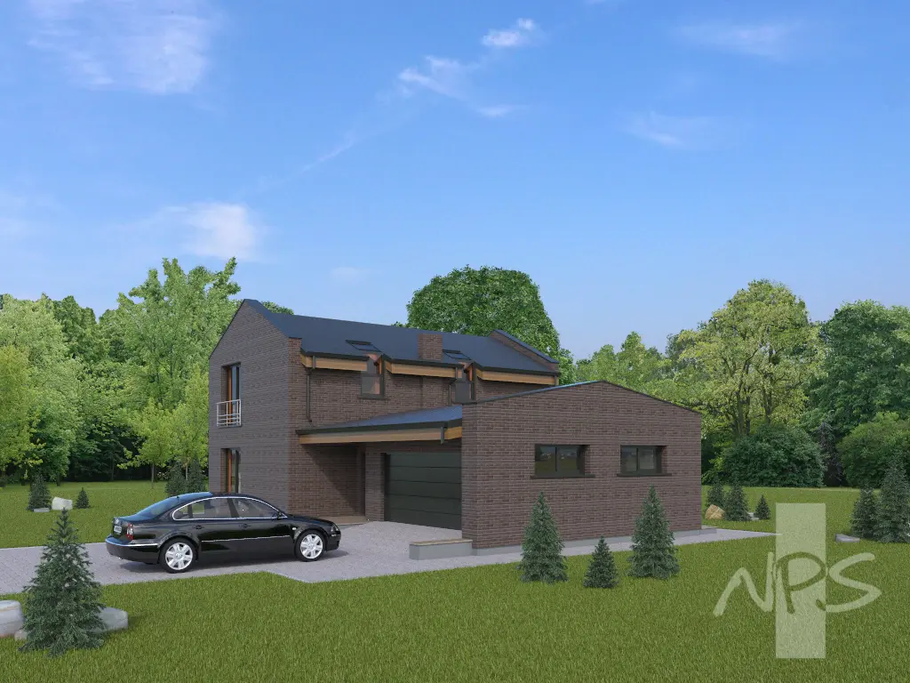 Dviejų aukštų namo projektas 183 m²: 2 Miegamieji, 2 Vonios, Atvira virtuvė, Garažas
