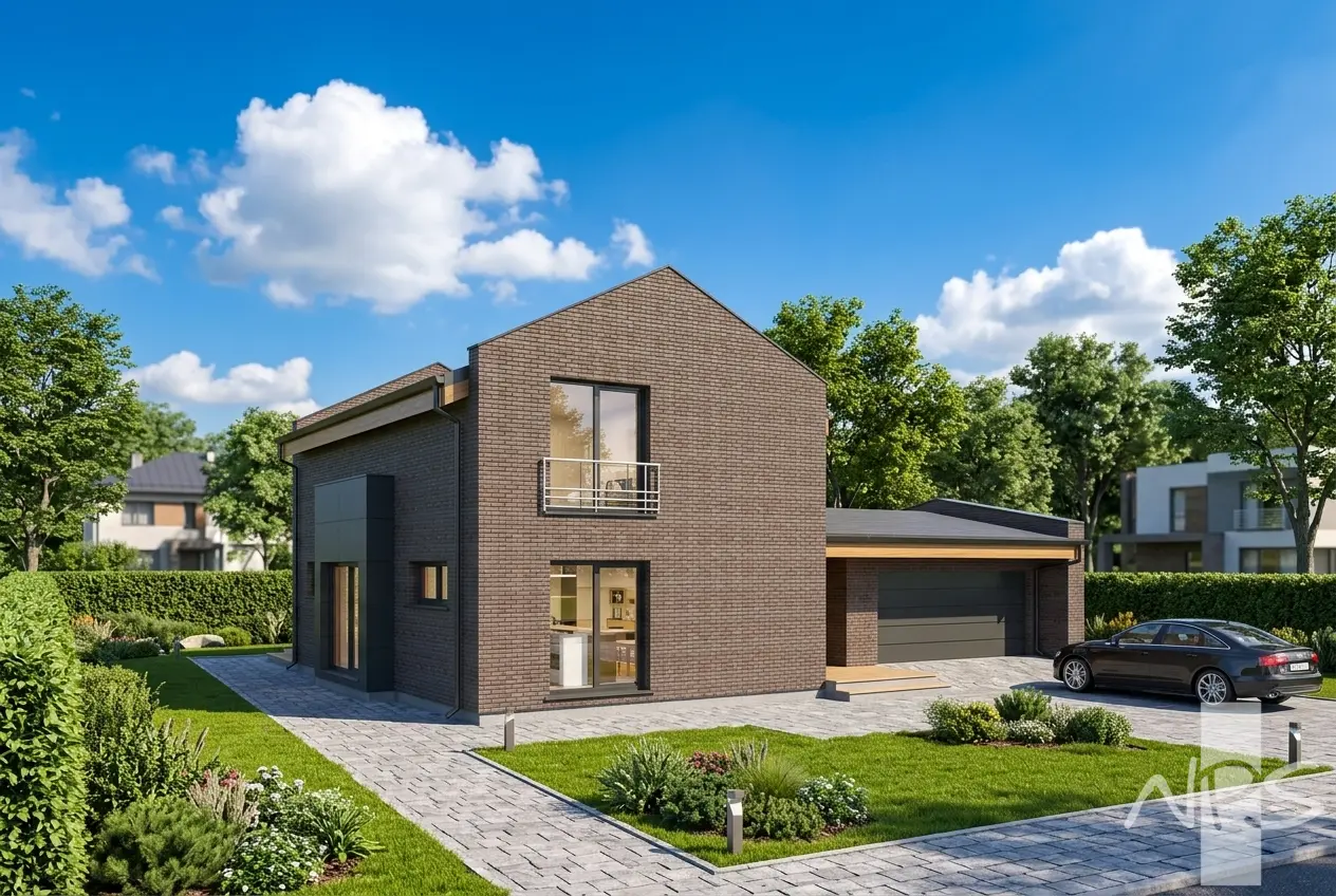 Dviejų aukštų namo projektas 183 m²: 2 Miegamieji, 2 Vonios, Atvira virtuvė, Garažas