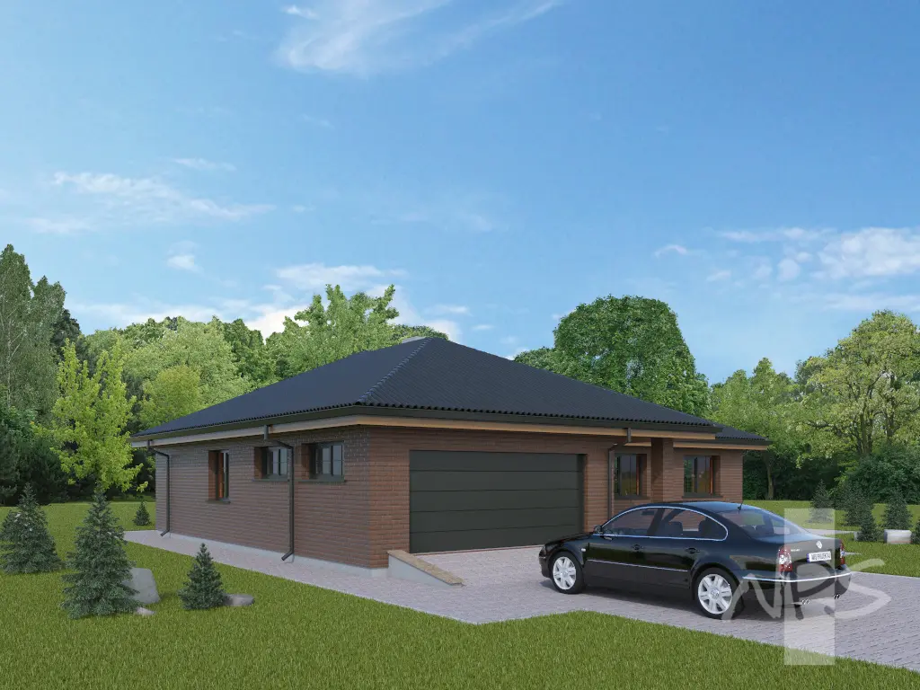 Vieno aukšto namo projektas 191 m²: 3 Miegamieji, Darbo kambarys, 2 Vonios, Garažas