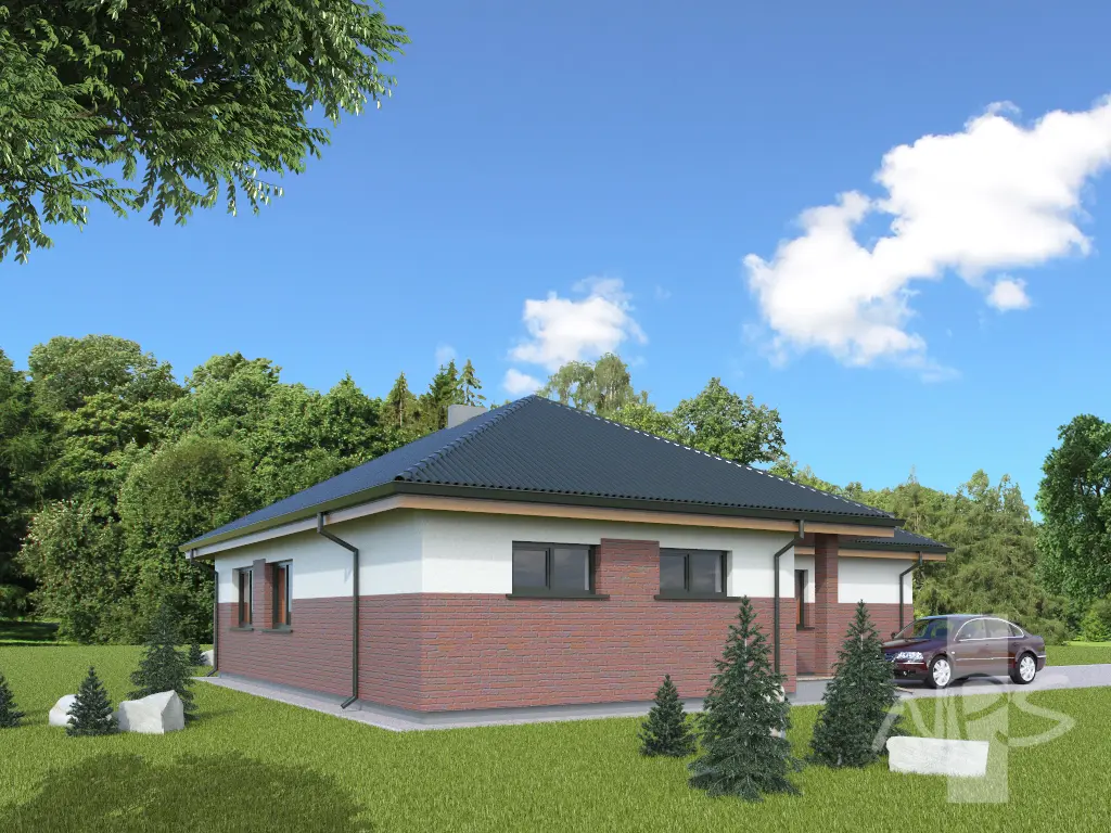 Vieno aukšto namo projektas 135 m²: 3 Miegamieji, 1 Vonios, be Garažo