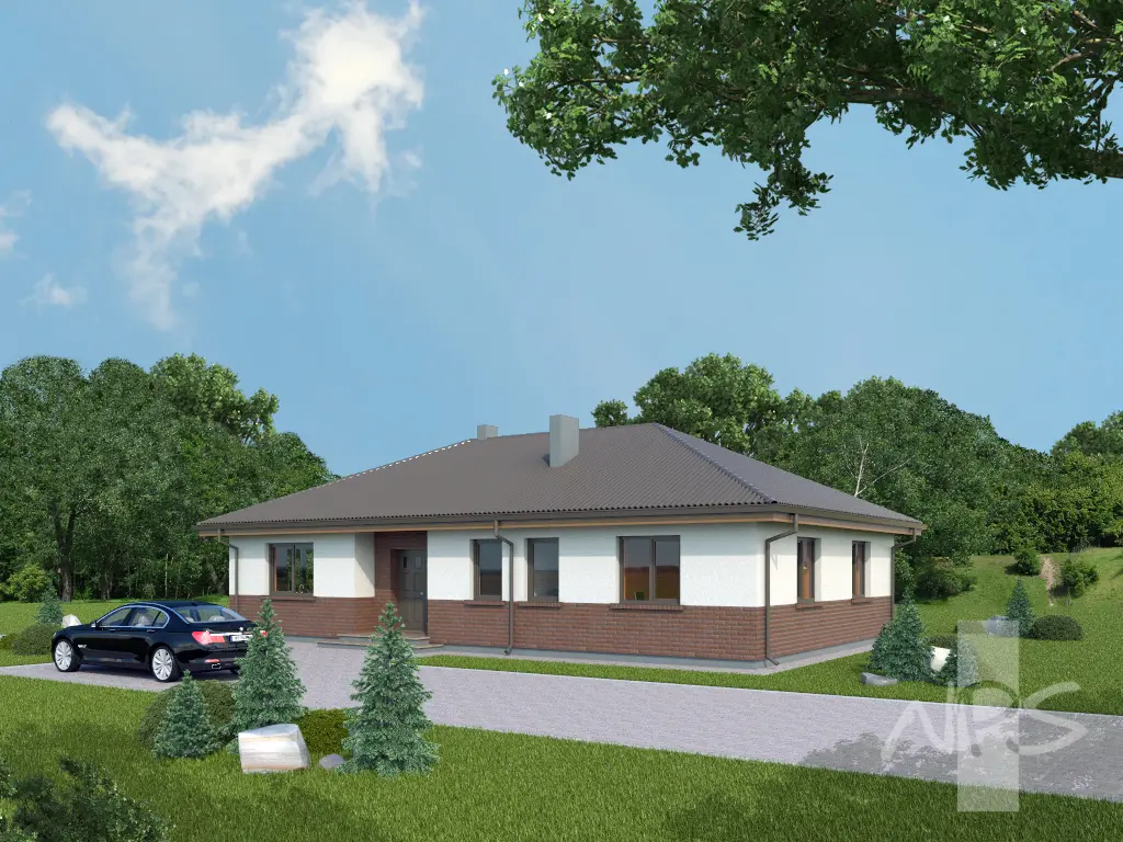 Vieno aukšto namo projektas 126 m²: 3 Miegamieji, 2 Vonios, Atvira virtuvė, be Garažo