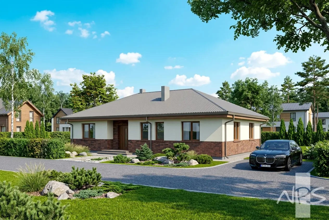 Vieno aukšto namo projektas 126 m²: 3 Miegamieji, 2 Vonios, Atvira virtuvė, be Garažo