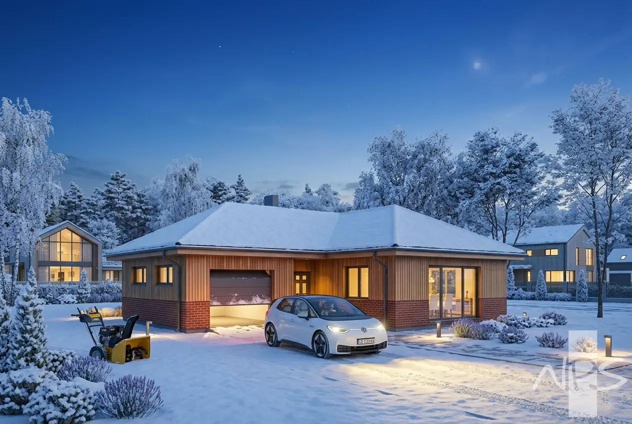 Vieno aukšto namo projektas 133 m²: 3 Miegamieji, 1 Vonios, Atvira virtuvė, Garažas