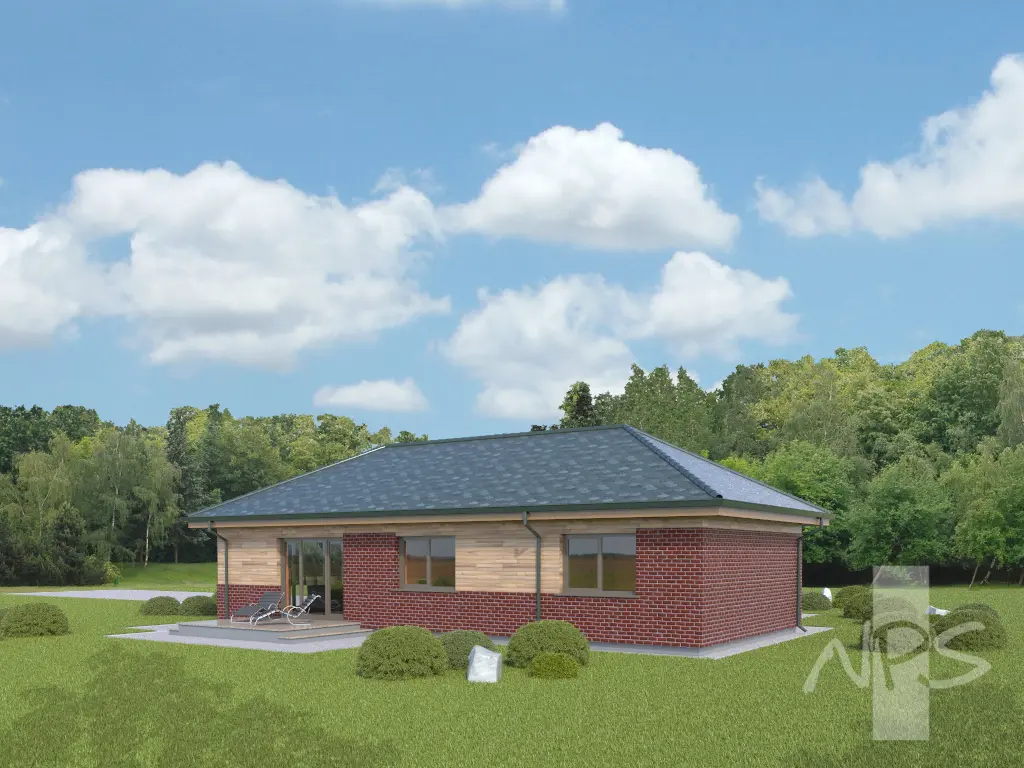 Vieno aukšto namo projektas 133 m²: 3 Miegamieji, 1 Vonios, Atvira virtuvė, Garažas
