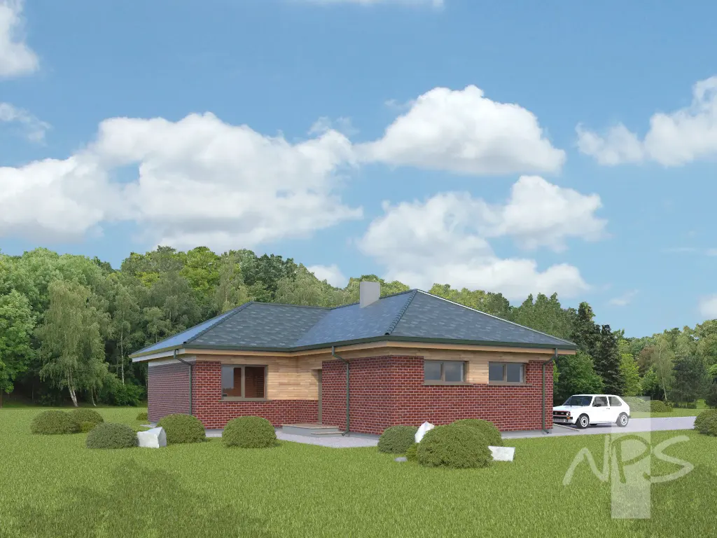 Vieno aukšto namo projektas 133 m²: 3 Miegamieji, 1 Vonios, Atvira virtuvė, Garažas